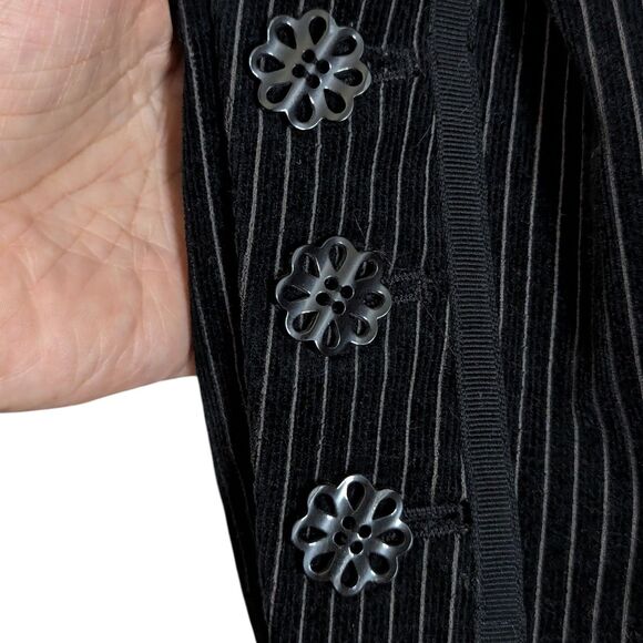 Cynthia Steffe Sz Small Black Jacket Velvet Trim Fitted Gray Pinstripe Career - Picture 5 of 11